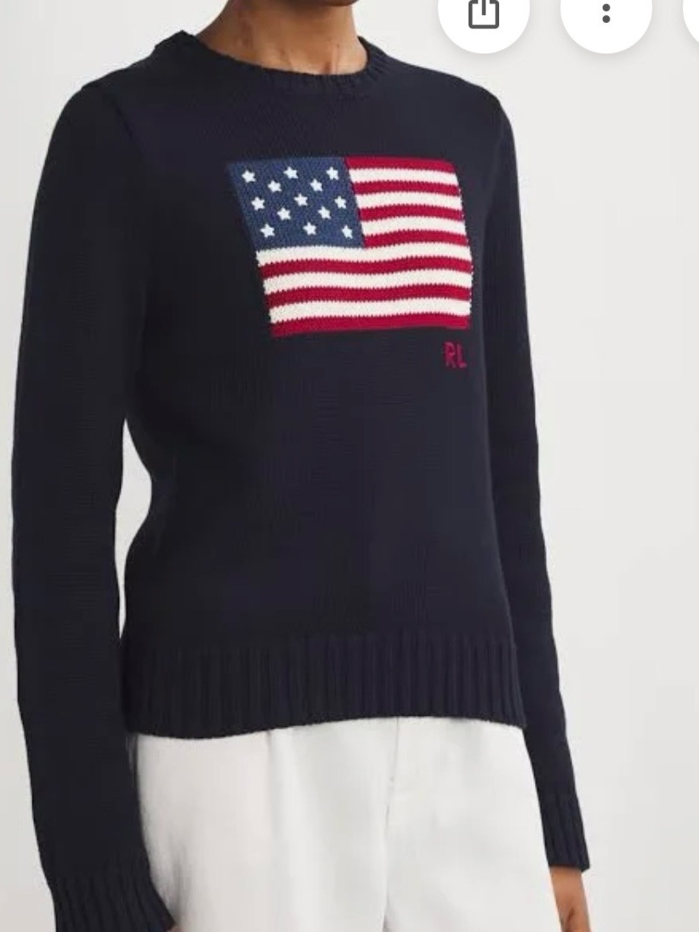 Polo by Ralph Lauren Women’s Rich Navy & American Flag Crew Neck Sweater Large